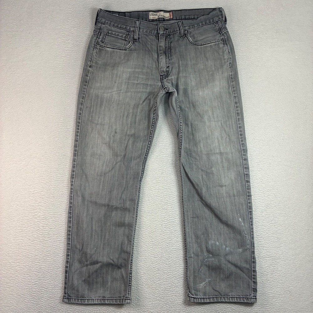 Y2K Levis 569 Loose Straight Jeans Men 34x30 Gray Faded Skater Baggy Paint